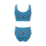 Ladybug Pattern Print Design 02 Chest Bowknot High Waisted Bikini Swimsuit