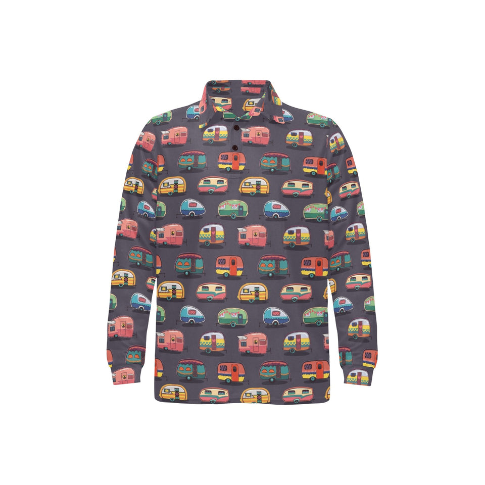 Camper Van Pattern Print Design 02 Men's Long Sleeve Polo Shirt