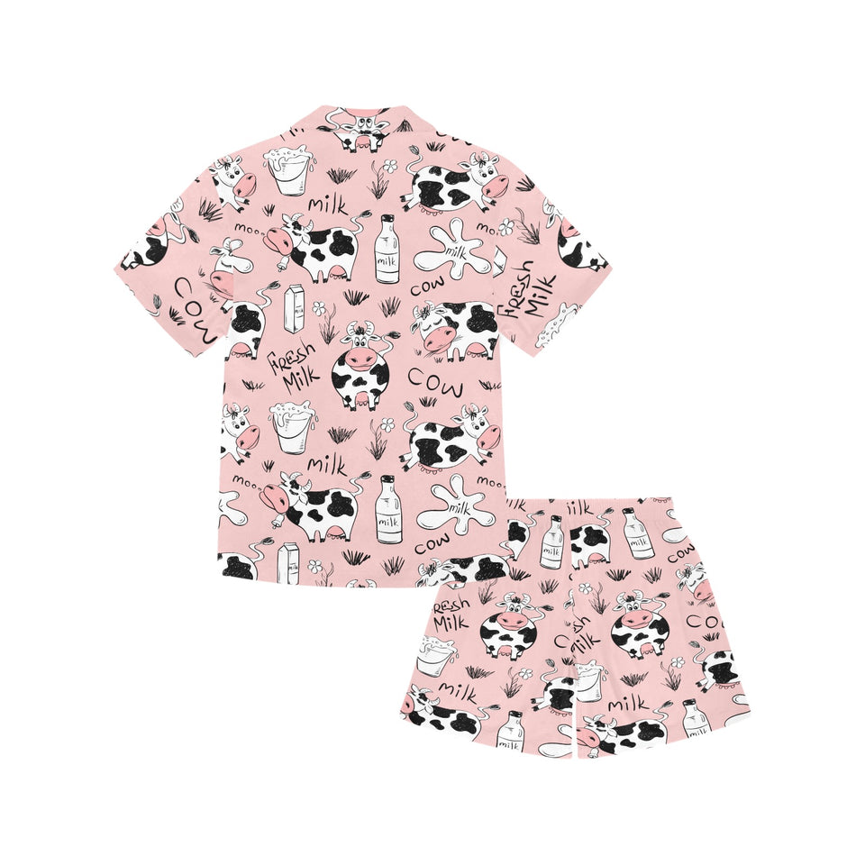 Cows milk product pink background Kids' Boys' Girls' V-Neck Short Pajama Set