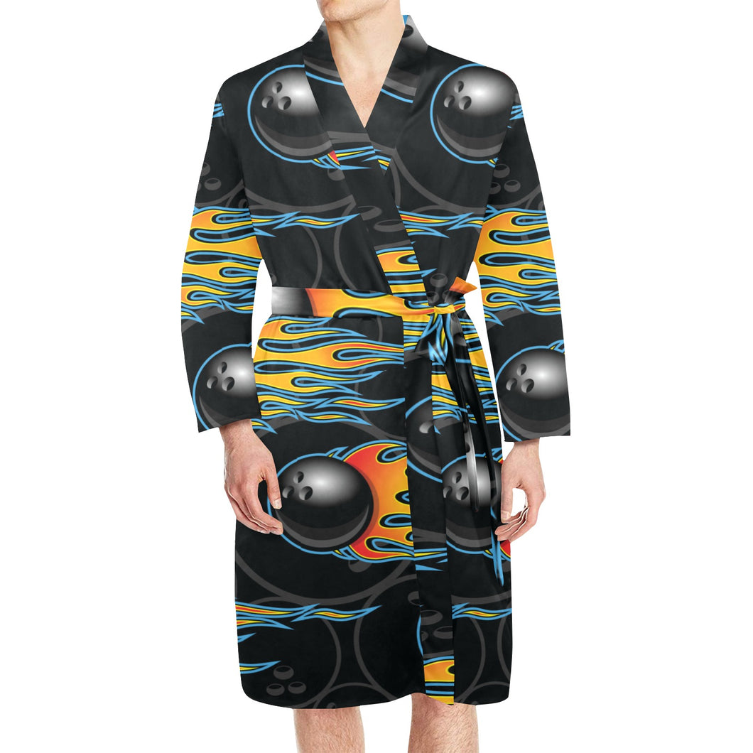 Bowling balls flame pattern Men's Long Sleeve Belted Night Robe