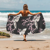 Japanese crane pink sakura pattern Beach Towel