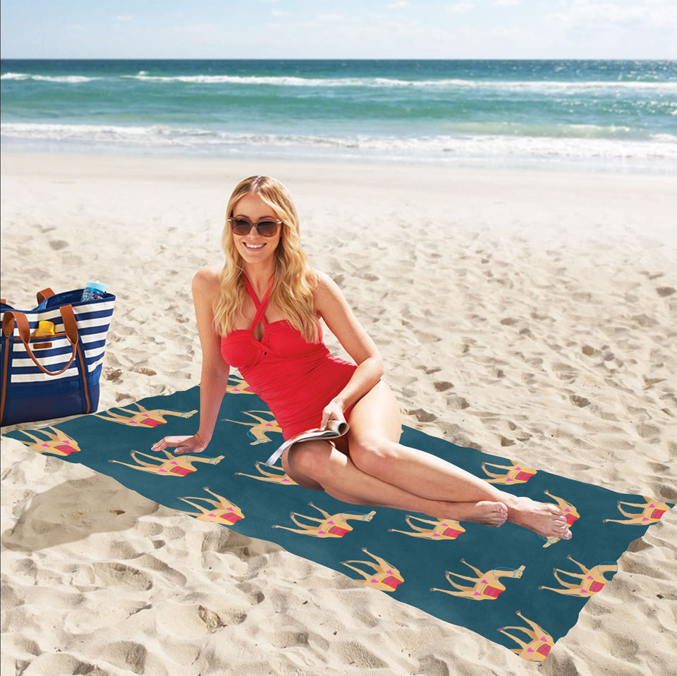 Camel pattern blue blackground Beach Towel