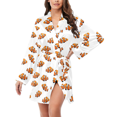Clown Fish Pattern Print Design 03 Women's Long Sleeve Belted Night Robe