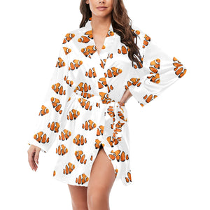 Clown Fish Pattern Print Design 03 Women's Long Sleeve Belted Night Robe