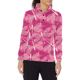 Beautiful dragonfly pink background Women's Long Sleeve Polo Shirt