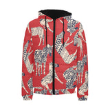 Zebra abstract red background Men's Padded Hooded Jacket