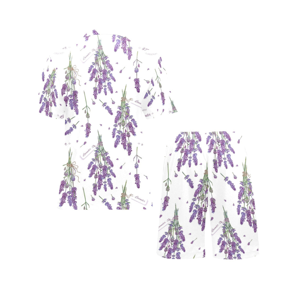 lavender flower design pattern Men's V-Neck Short Pajama Set