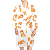 Brown pomeranian pattern Men's Long Sleeve Belted Night Robe