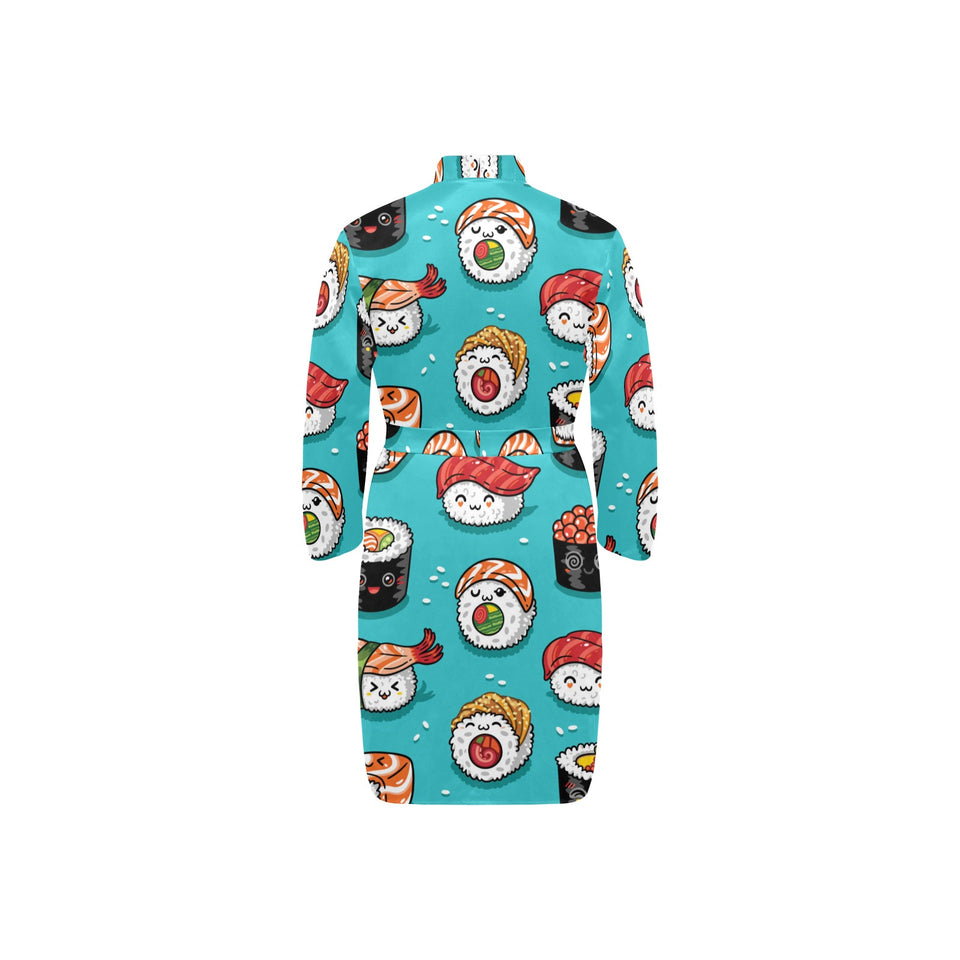 Cute sushi pattern Men's Long Sleeve Belted Night Robe