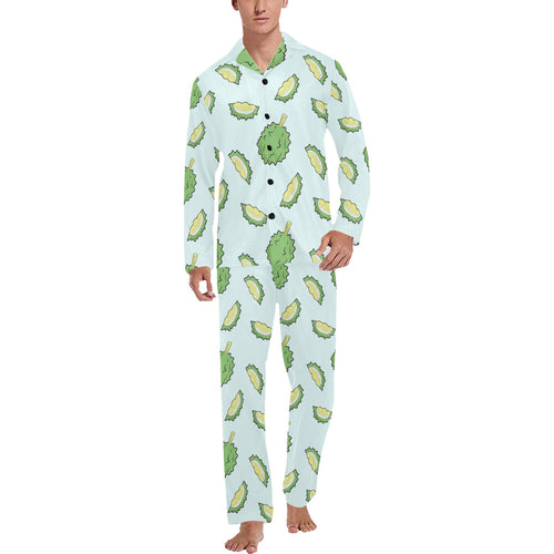 Durian pattern blue background Men's Long Pajama Set