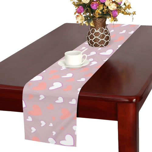 coral white heart pattern Table Runner