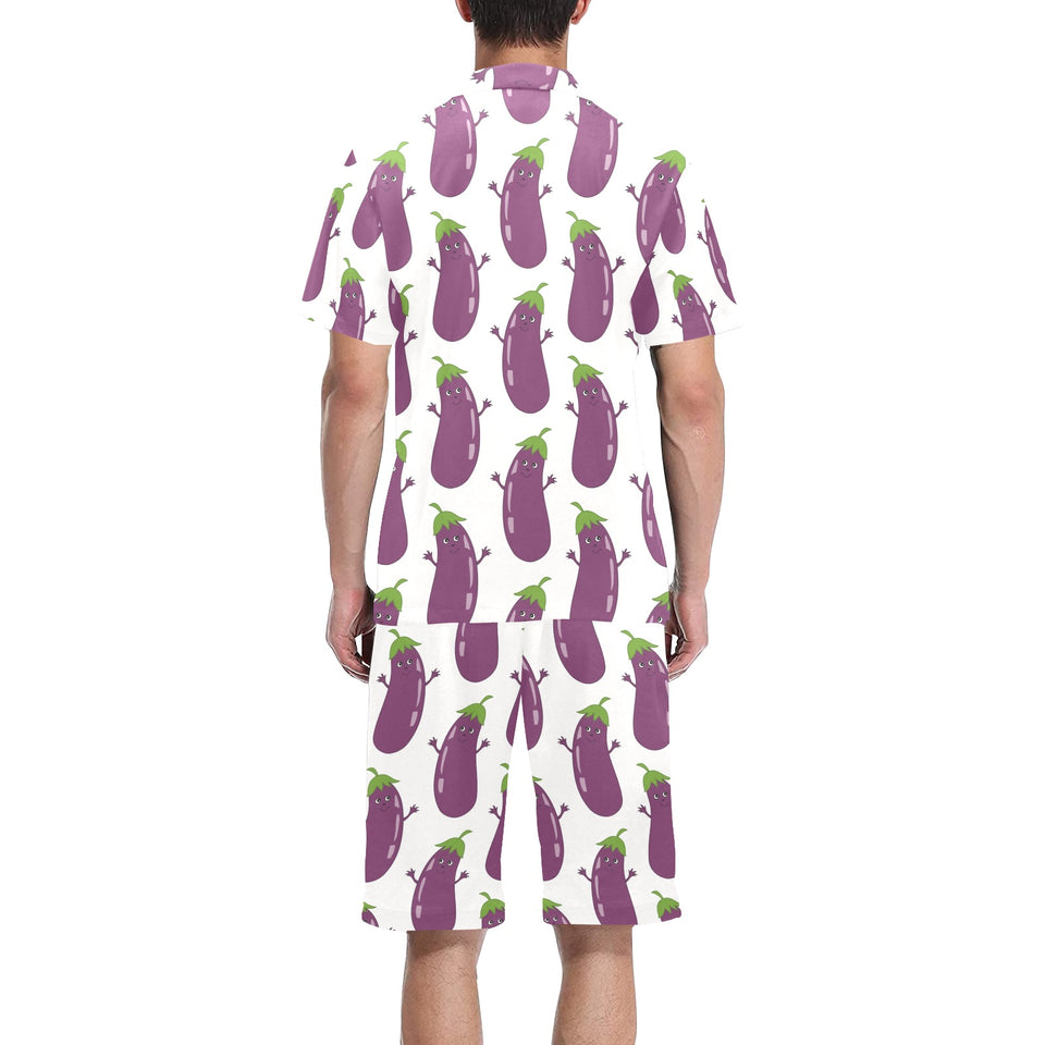 Eggplant Pattern Print Design 01 Men's V-Neck Short Pajama Set