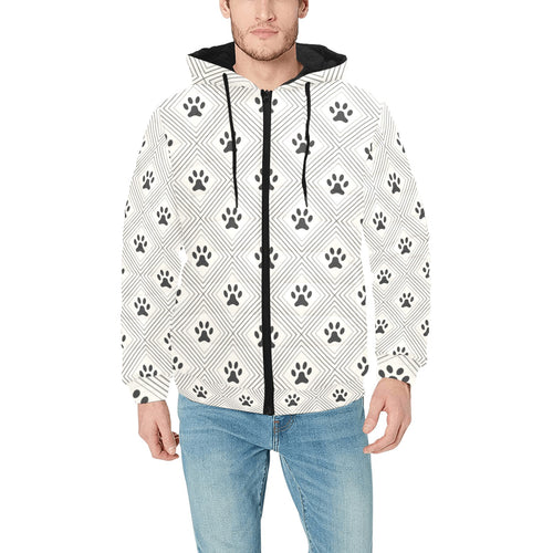 Dog Paws Pattern Print Design 03 Men's Padded Hooded Jacket