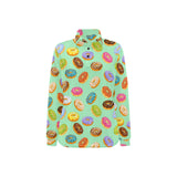 Colorful donut pattern green background Women's Long Sleeve Polo Shirt
