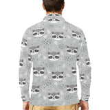 Cute raccoons leaves dot Men's Long Sleeve Polo Shirt