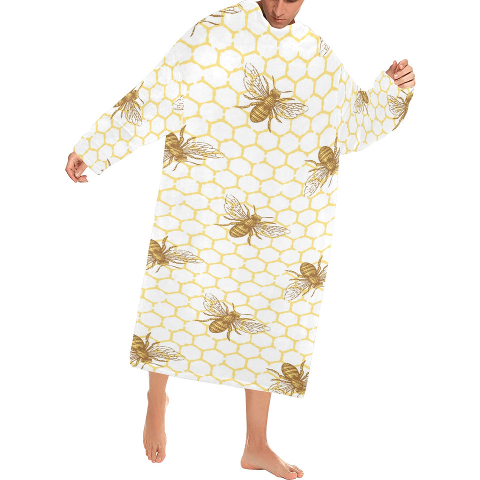 Bee honeycomb seamless design pattern Blanket Robe with Sleeves