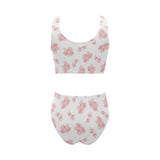 Pink sakura cherry blossom pattern Chest Bowknot High Waisted Bikini Swimsuit