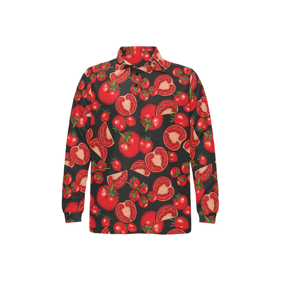 Tomato black background Men's Long Sleeve Polo Shirt
