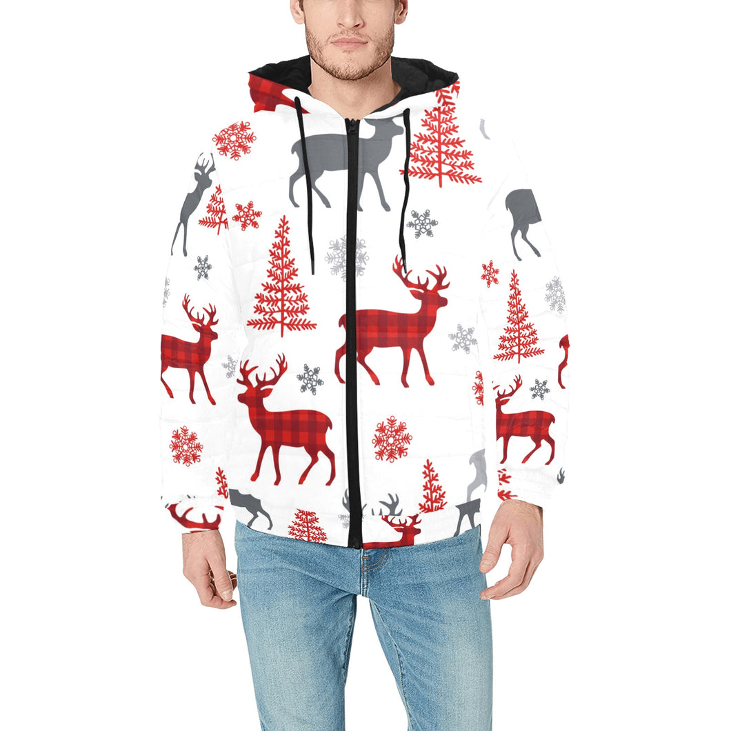 Deer tree snowflakes chrismas pattern Men's Padded Hooded Jacket