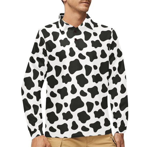 Cow skin pattern Men's Long Sleeve Polo Shirt