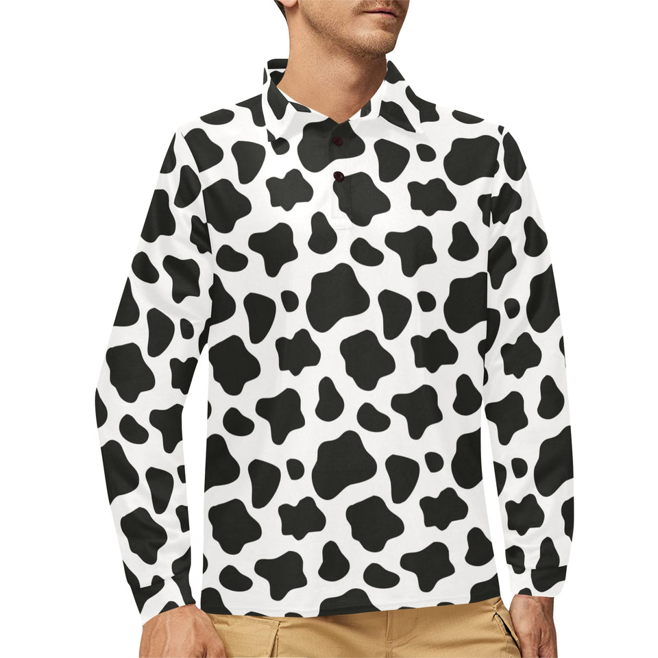 Cow skin pattern Men's Long Sleeve Polo Shirt