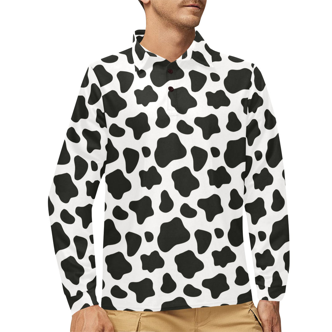 Cow skin pattern Men's Long Sleeve Polo Shirt