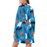 Colorful rhino pattern Women's Long Sleeve Belted Night Robe