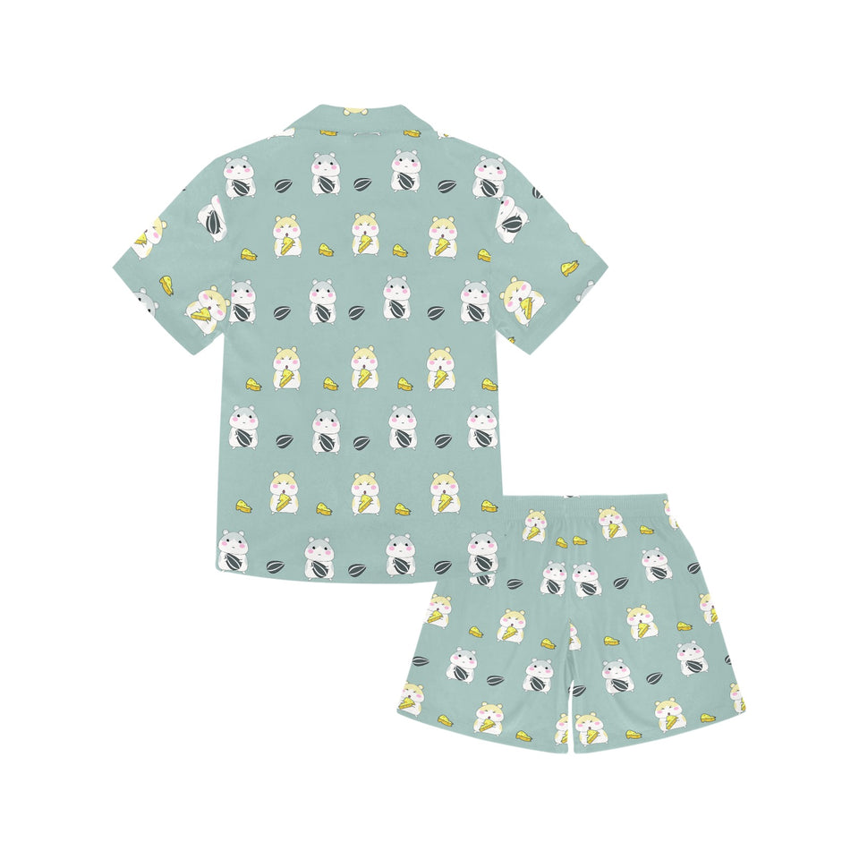 Cute hamster cheese pattern Kids' Boys' Girls' V-Neck Short Pajama Set