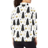Christmas tree holly snow star pattern Women's Long Sleeve Polo Shirt