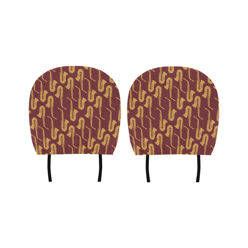 Hand drawn gold saxophone red background Car Headrest Cover