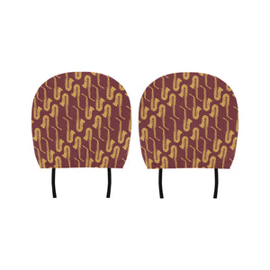Hand drawn gold saxophone red background Car Headrest Cover