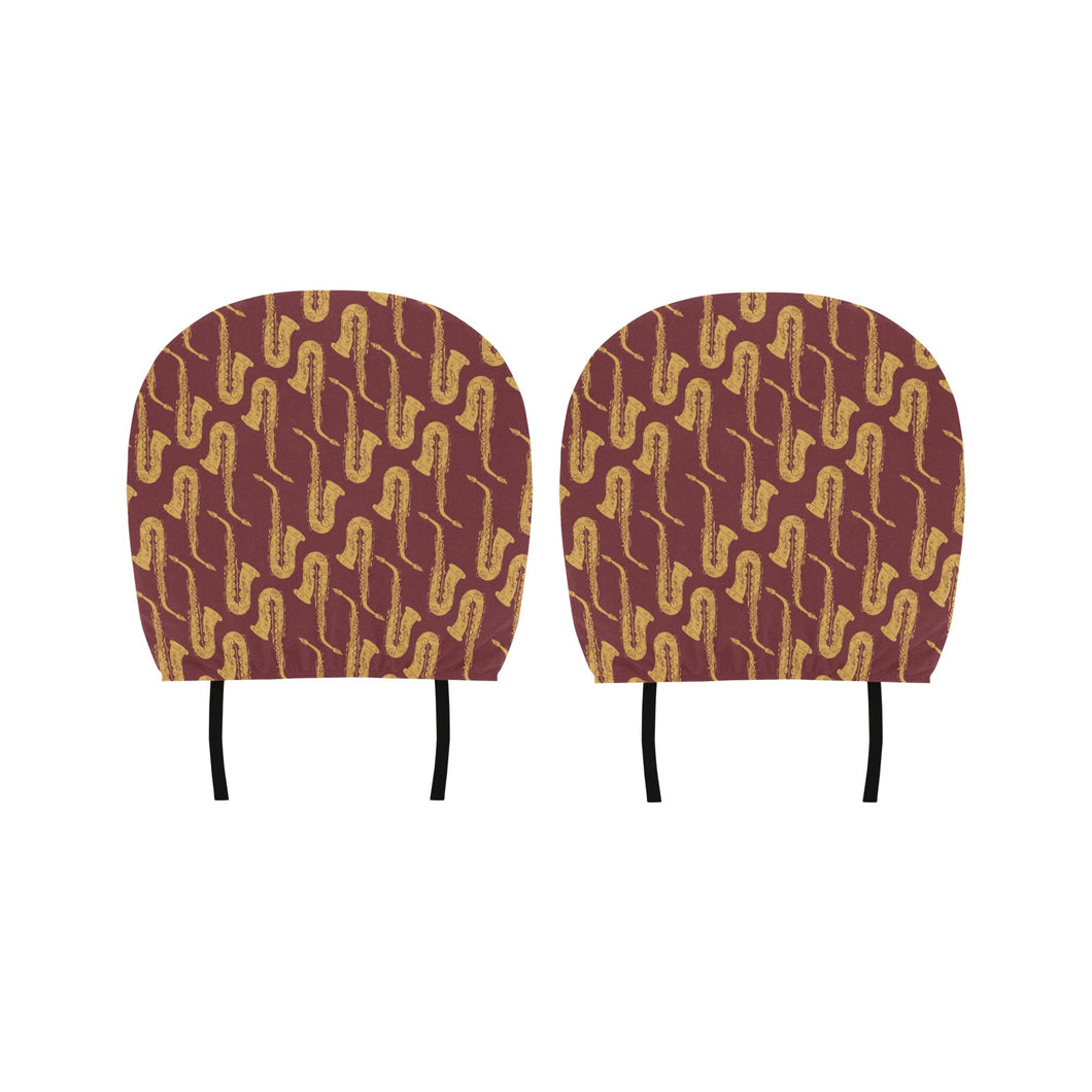Hand drawn gold saxophone red background Car Headrest Cover