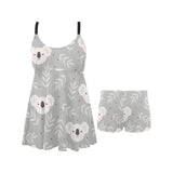 Cute koala leaves pattern Chest Sexy Pleated Two Piece Swim Dress