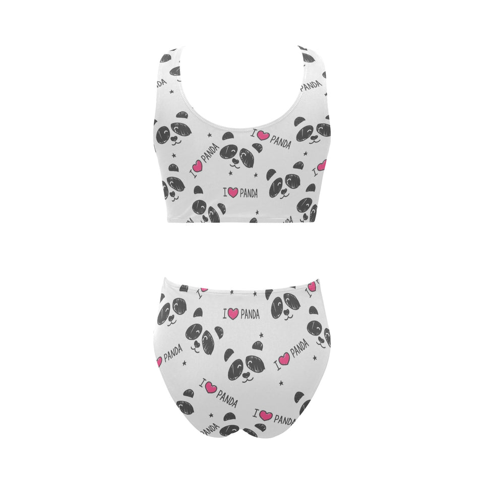 Hand Drawn faces of pandas pattern Chest Bowknot High Waisted Bikini Swimsuit