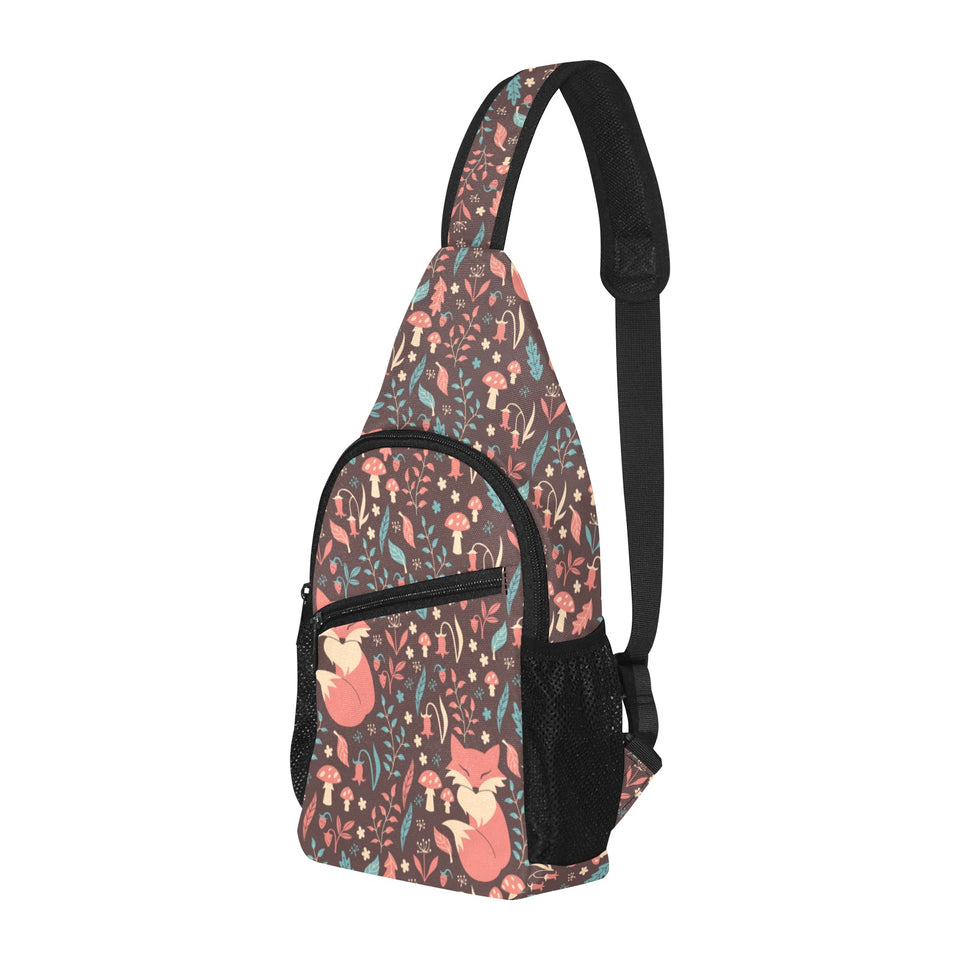fox leaves mushroom pattern All Over Print Chest Bag