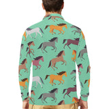 Colorful horses pattern Men's Long Sleeve Polo Shirt