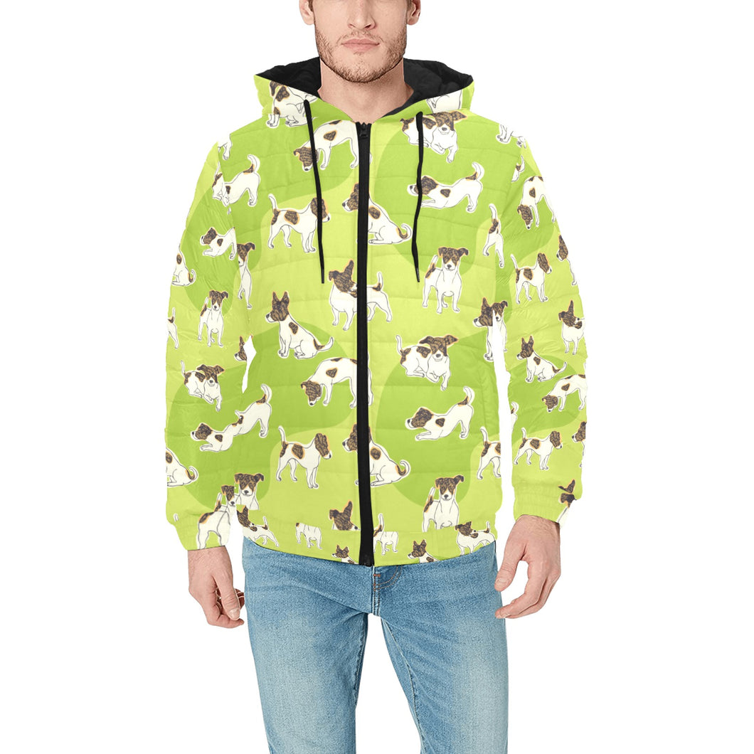 Jack Russel Pattern Print Design 01 Men's Padded Hooded Jacket
