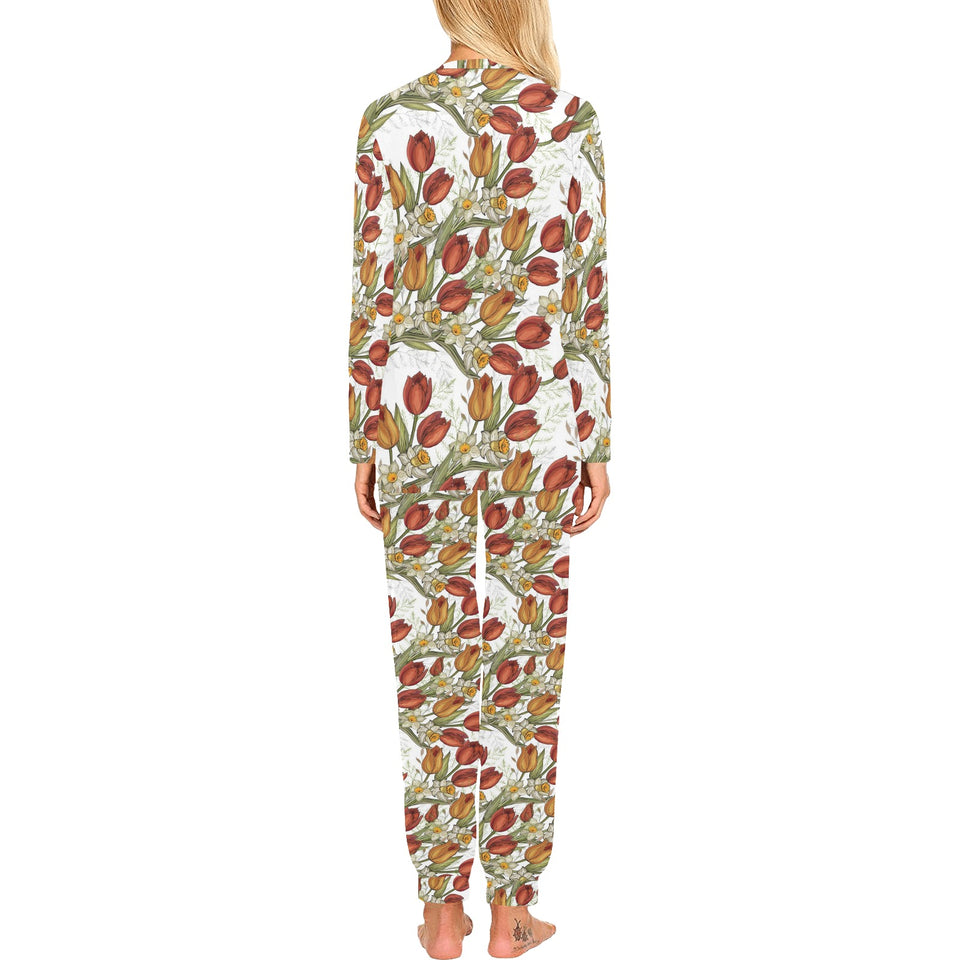 Red tulips and daffodils pattern Women's All Over Print Pajama Set