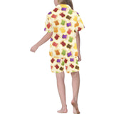 Bread Toast Pattern Print Design 02 Kids' Boys' Girls' V-Neck Short Pajama Set