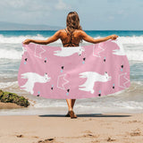 Llama Alpaca pink background Beach Towel