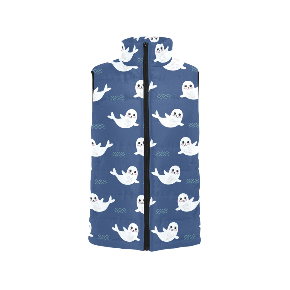 Cute white baby sea lion seal pattern Women's Padded Vest