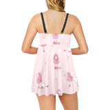 Poodle dog pink color theme Chest Sexy Pleated Two Piece Swim Dress