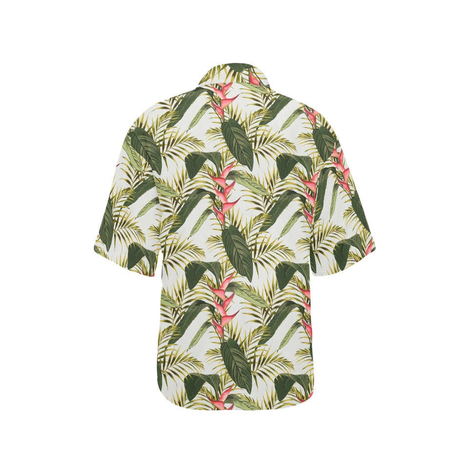 heliconia pattern Women's All Over Print Hawaiian Shirt