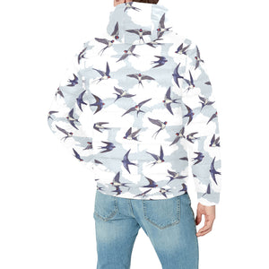 Swallow Pattern Print Design 05 Men's Padded Hooded Jacket