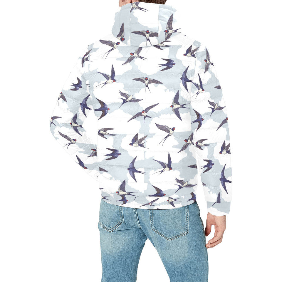 Swallow Pattern Print Design 05 Men's Padded Hooded Jacket