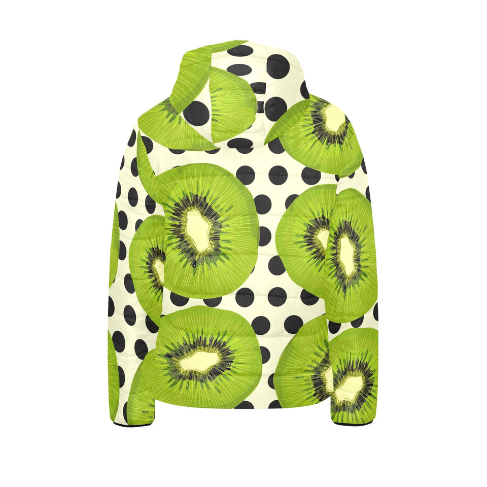 kiwi black dot background Kids' Boys' Girls' Padded Hooded Jacket
