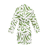Hand drawn sketch style green Chili peppers patter Women's Long Sleeve Belted Night Robe