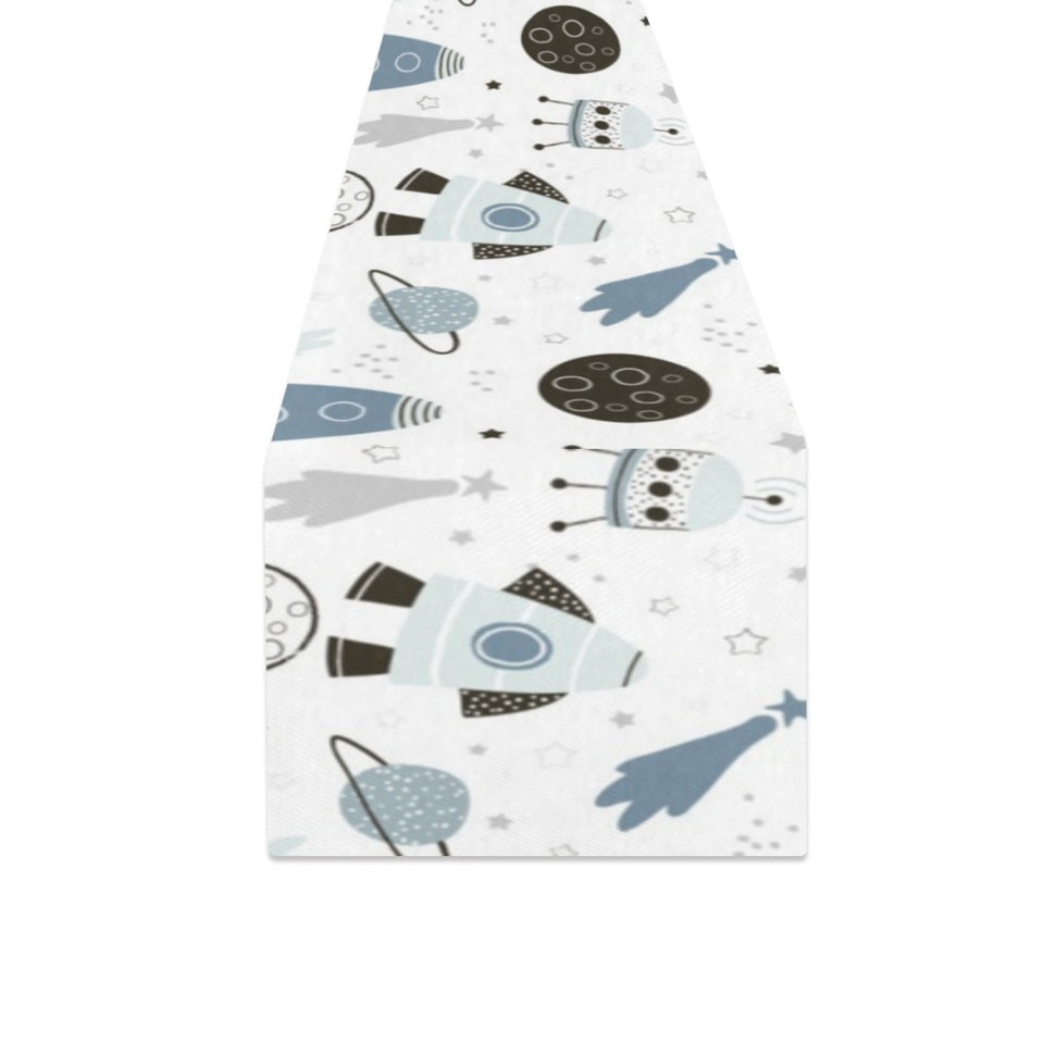 Hand drawn space elements space rocket star planet Table Runner