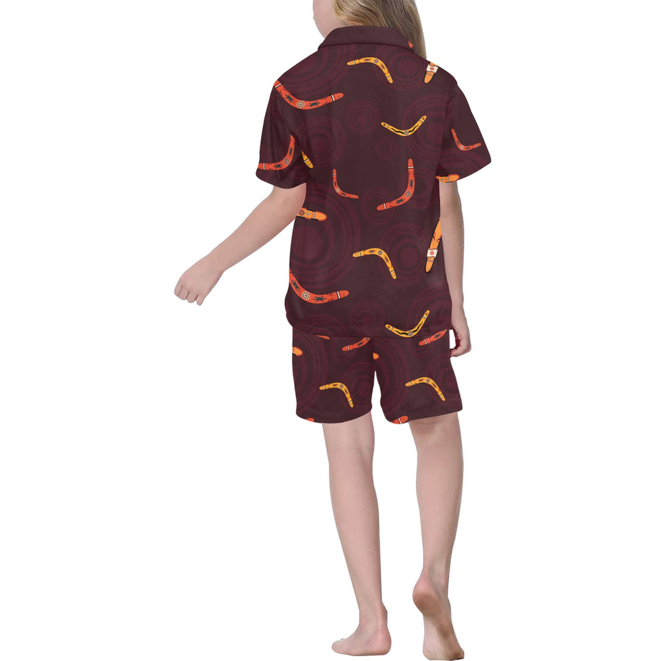 Boomerang Australian aboriginal ornament circle bl Kids' Boys' Girls' V-Neck Short Pajama Set