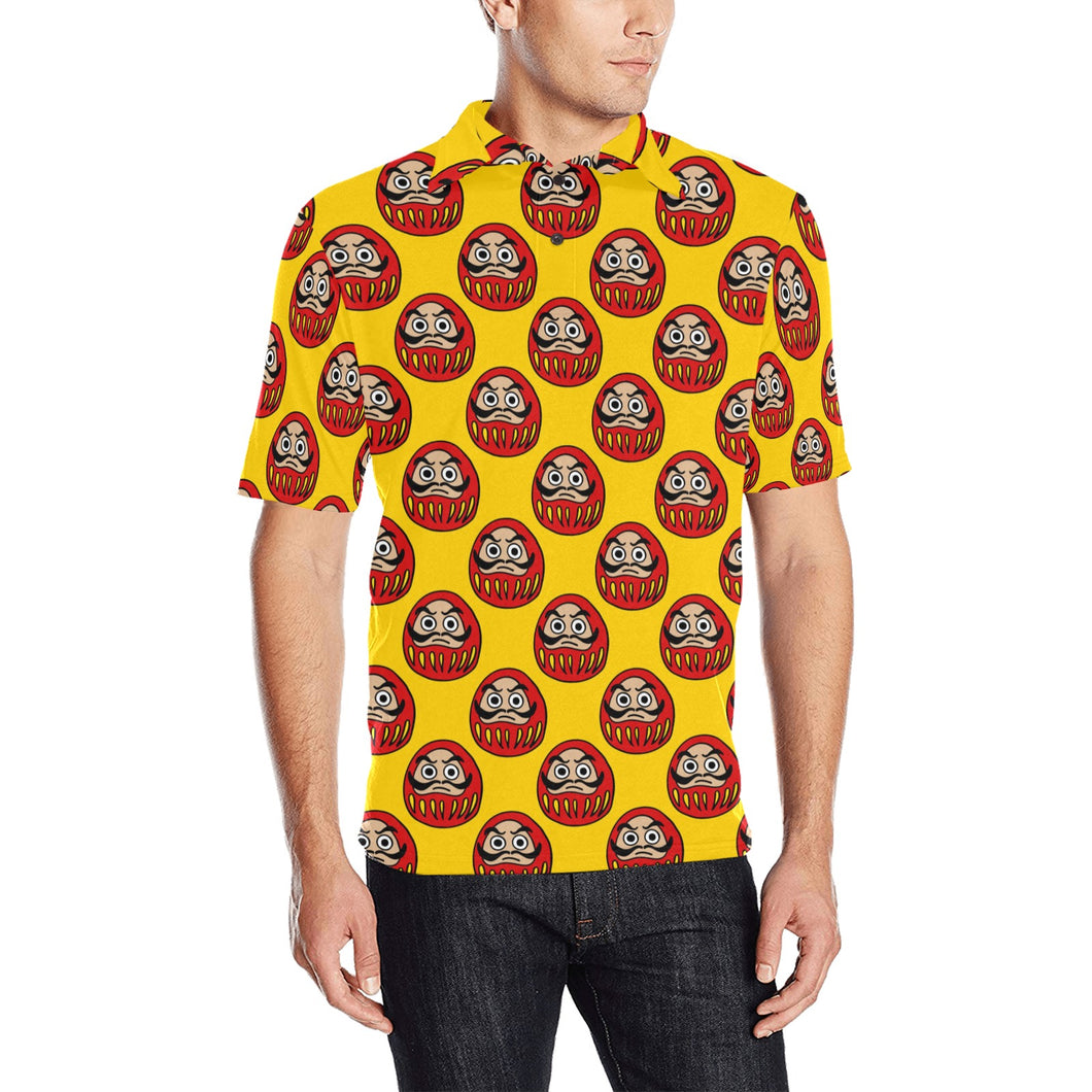Daruma japanese wooden doll yellow background Men's All Over Print Polo Shirt